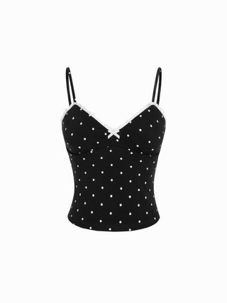 Cotton-blend V-neck Lace Trim Ruched Bowknot Cami Top