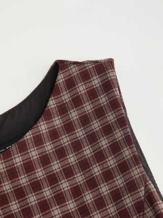 Plaid Boat Neck Drawstring Low Rise A-line Mini Dress