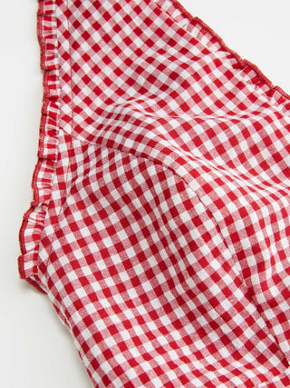Gingham Halter Neckline Shirred Romper
