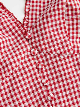 Gingham Halter Neckline Shirred Romper