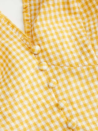 Gingham Halter Neckline Shirred Romper