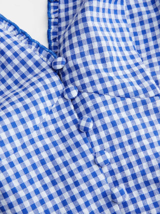 Gingham Halter Neckline Shirred Romper