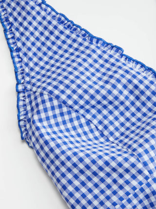 Gingham Halter Neckline Shirred Romper