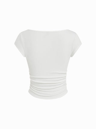 I LOVE LA Graphic Rhinestone Ruched Short Sleeve Top