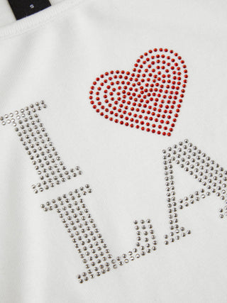 I LOVE LA Graphic Rhinestone Ruched Short Sleeve Top