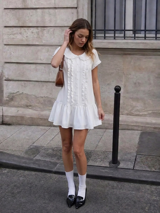 Peter Pan Collar Ruffle Button-Up Mini Dress