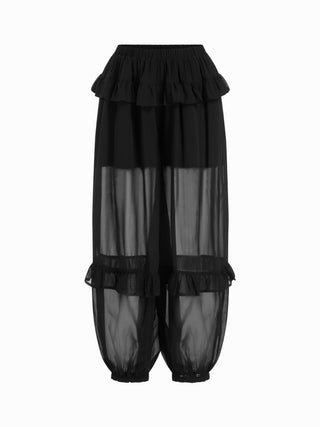 Chiffon Low Rise Elastic Waist Tiered Ruffle Jogger Trousers