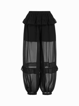 Chiffon Low Rise Elastic Waist Tiered Ruffle Jogger Trousers