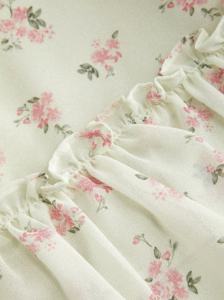 Chiffon Ditsy Floral Tie Front Ruffle Hem Crop Tank Blouse