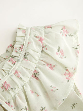 Chiffon Ditsy Floral Tie Front Ruffle Hem Crop Tank Blouse