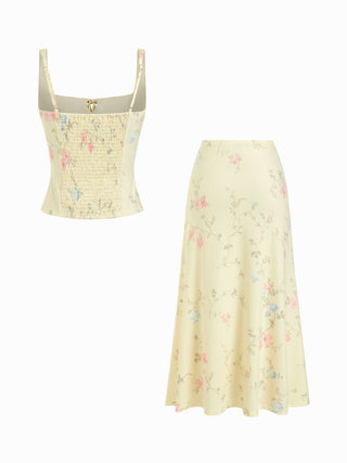 Floral Square Neck Drawstring Tank Top & Mid Rise Maxi Skirt Set