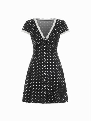 Ditsy Floral V-neck Lace Trim High Rise A-line Mini Dress