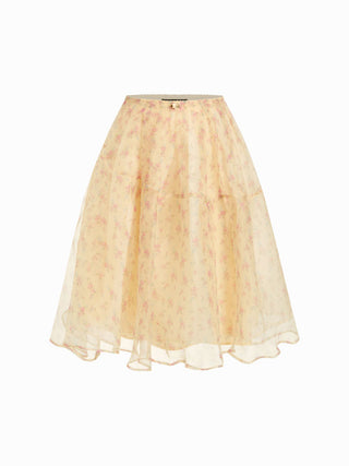 Chiffon Mid Rise Ditsy Floral Tiered Flared Oversized Maxi Skirt