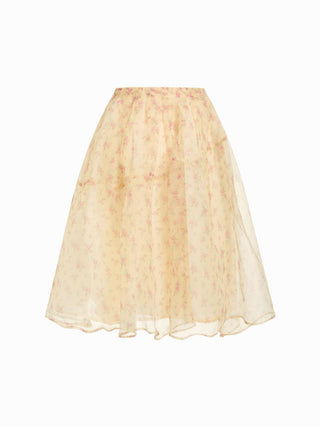 Chiffon Mid Rise Ditsy Floral Tiered Flared Oversized Maxi Skirt