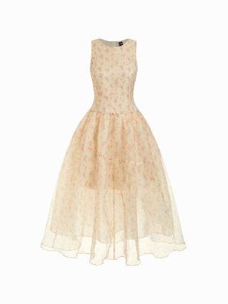 Chiffon Floral Boat Neck High Rise Flared Maxi Dress