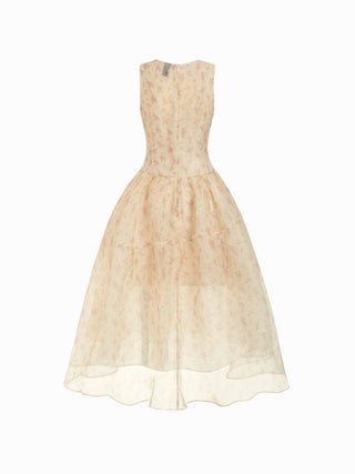Chiffon Floral Boat Neck High Rise Flared Maxi Dress