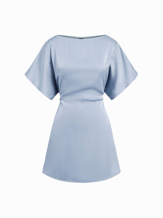 Satin Boat Neck Batwing Sleeve Oversized Mini Dress