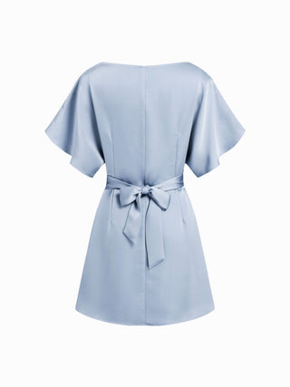 Satin Boat Neck Batwing Sleeve Oversized Mini Dress