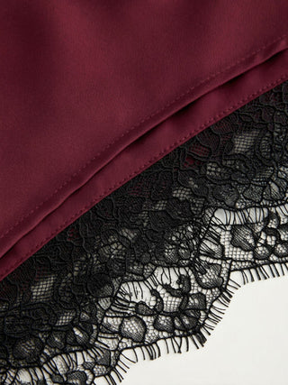 Satin Halter Neck Lace Trim Ruched Top