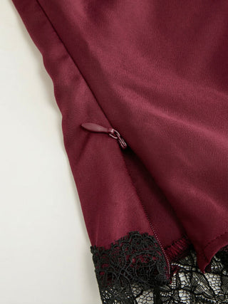 Satin Halter Neck Lace Trim Ruched Top