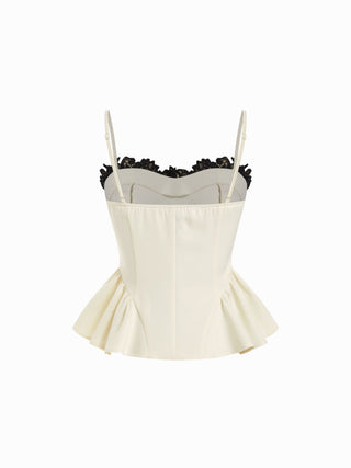 Lace Floral Sweetheart Neck Contrast Peplum Hem Cami Top