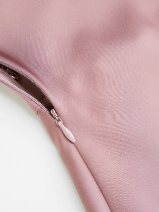 Satin Cowl Neck Backless Metal Detail A-line Mini Dress