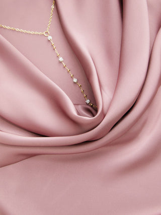 Satin Cowl Neck Backless Metal Detail A-line Mini Dress