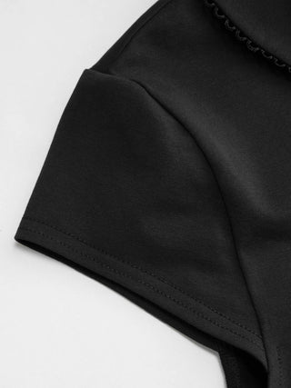 Cotton-blend Collar Lace Trim Button Front Tee