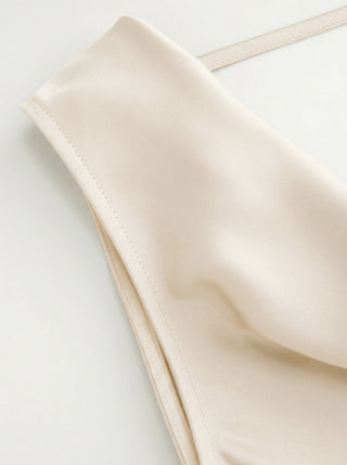 Satin Cowl Neck Backless Metal Detail A-line Mini Dress