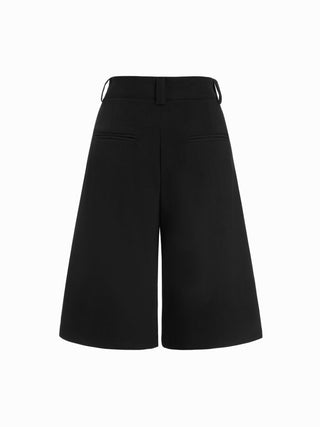Mid Rise Pleated Wide Leg Bermuda Shorts