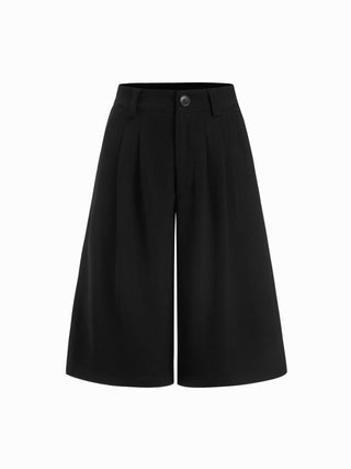 Mid Rise Pleated Wide Leg Bermuda Shorts