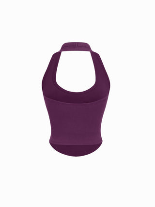 Cotton-blend Scoop Neck Halter Crop Top