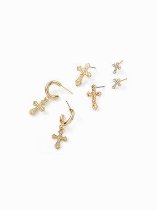 3 PAIRS CROSS EARRINGS SET