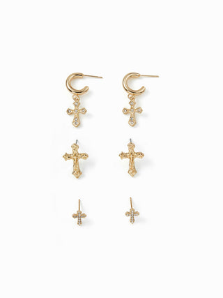 3 PAIRS CROSS EARRINGS SET