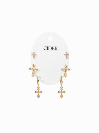 3 PAIRS CROSS EARRINGS SET