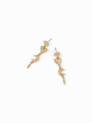 SUN & HEART & MOON DROP EARRINGS