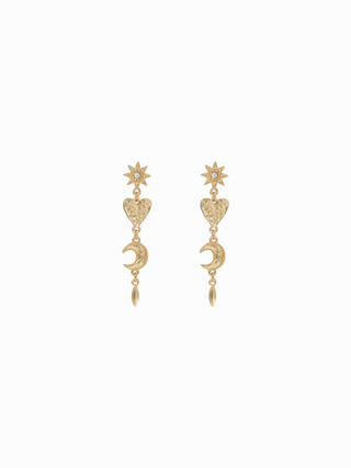 SUN & HEART & MOON DROP EARRINGS