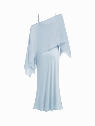 Satin Off-shoulder Cloak Sleeve Wrap Mermaid Maxi Dress