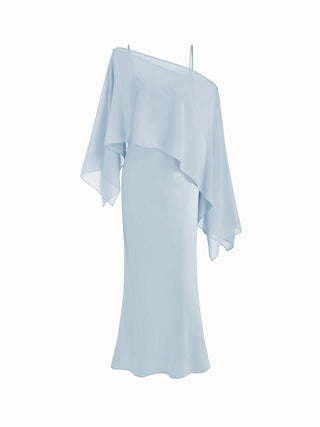 Satin Off-shoulder Cloak Sleeve Wrap Mermaid Maxi Dress