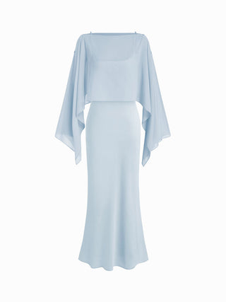 Satin Off-shoulder Cloak Sleeve Wrap Mermaid Maxi Dress