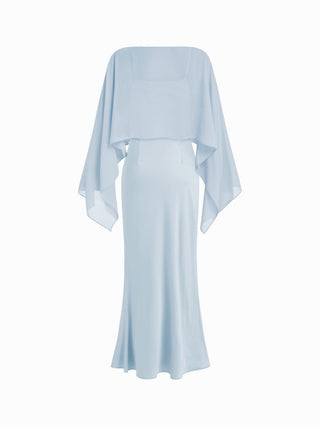 Satin Off-shoulder Cloak Sleeve Wrap Mermaid Maxi Dress