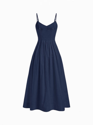 Cotton V-neck A-line Midi Dress
