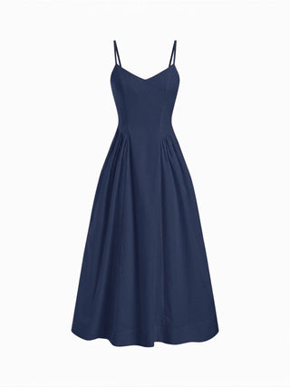 Cotton V-neck A-line Midi Dress