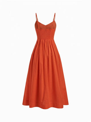 Cotton V-neck A-line Midi Dress