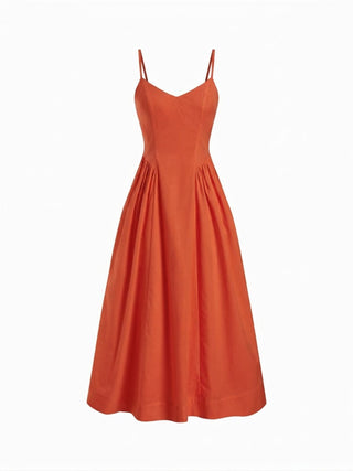 Cotton V-neck A-line Midi Dress