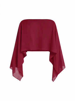 Satin Off-shoulder Cloak Sleeve Wrap Mermaid Maxi Dress