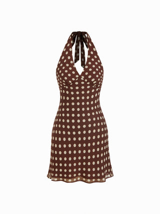 Chiffon Floral Halter Neckline Backless Mermaid Mini Dress