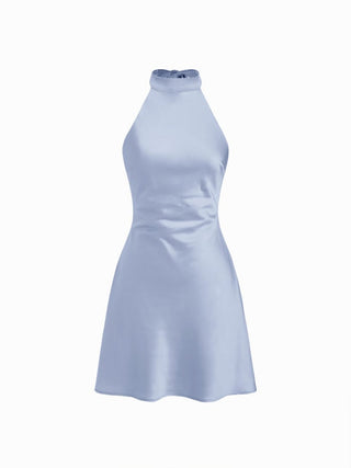 Satin Halter Neckline Backless Bowknot A-line Mini Dress