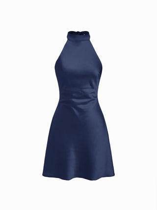 Satin Halter Neckline Backless Bowknot A-line Mini Dress