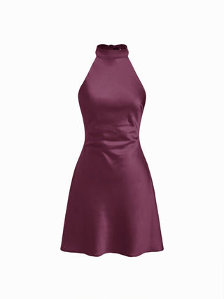 Satin Halter Neckline Backless Bowknot A-line Mini Dress
